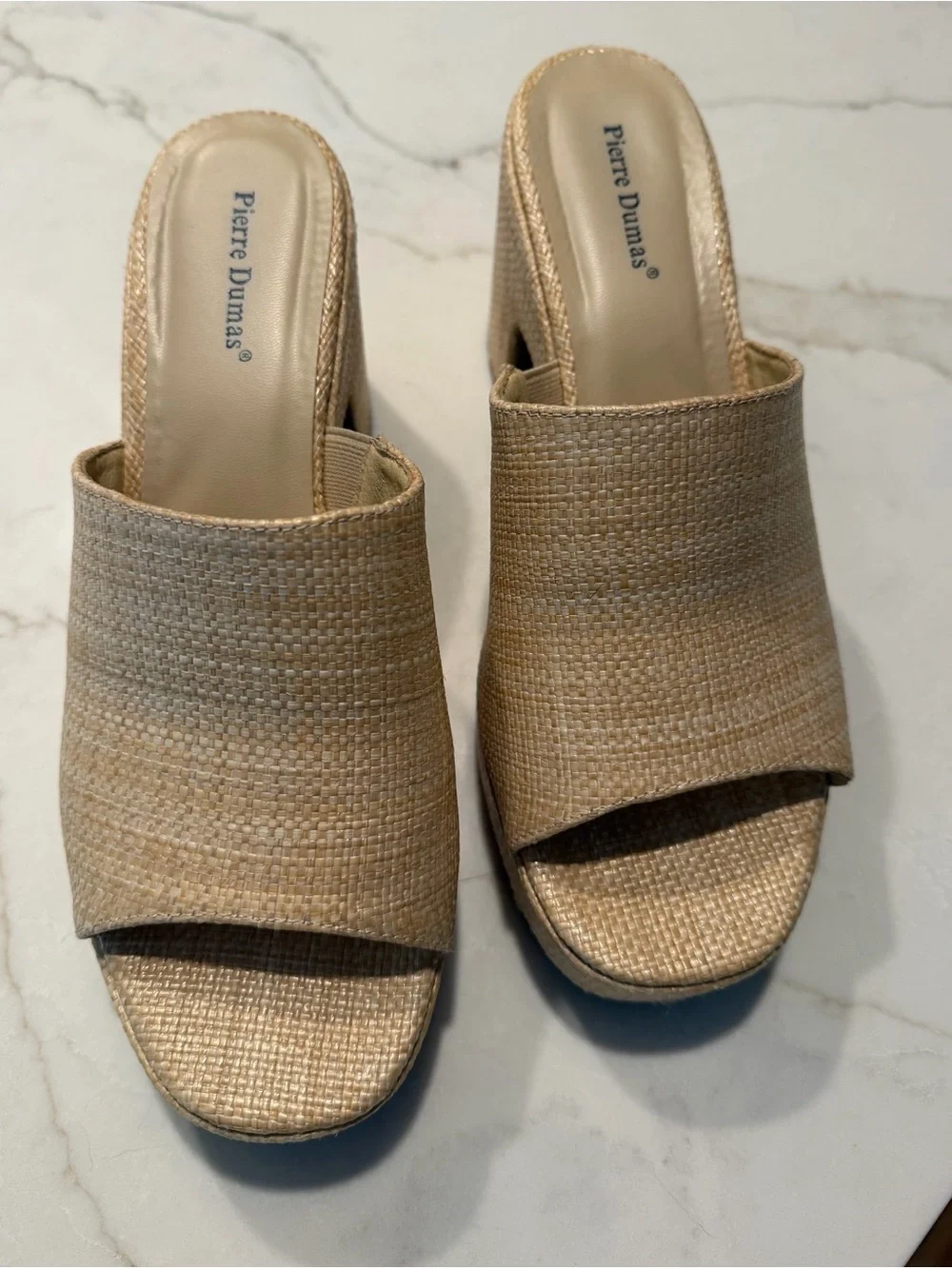 Pierre Dumas Neutral Beige Woven Platform Clog Mules